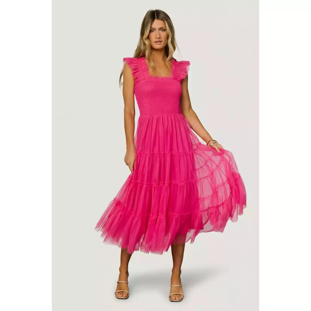 Baltic Born Emma Smocked Tulle Dress | Hot Pink Size L